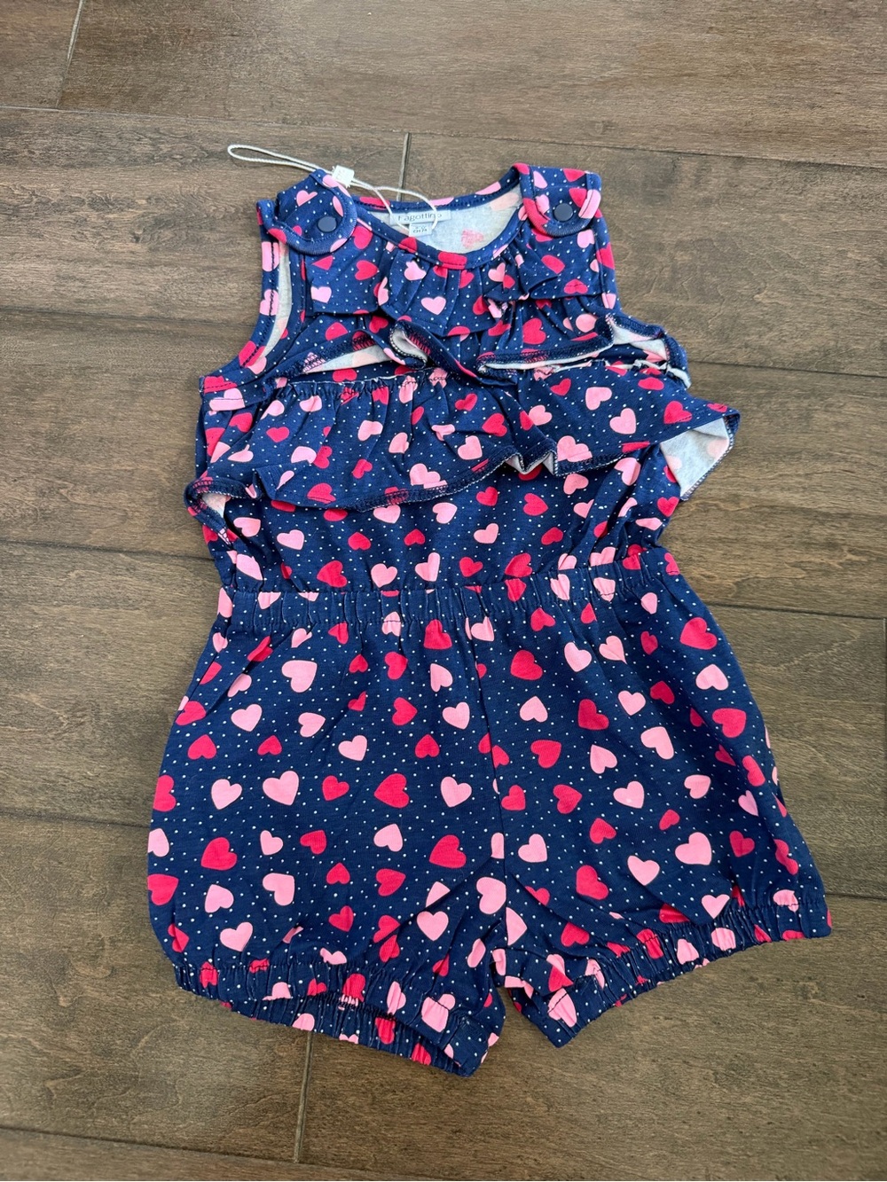 Navy Heart-Print Ruffle Romper for Girls